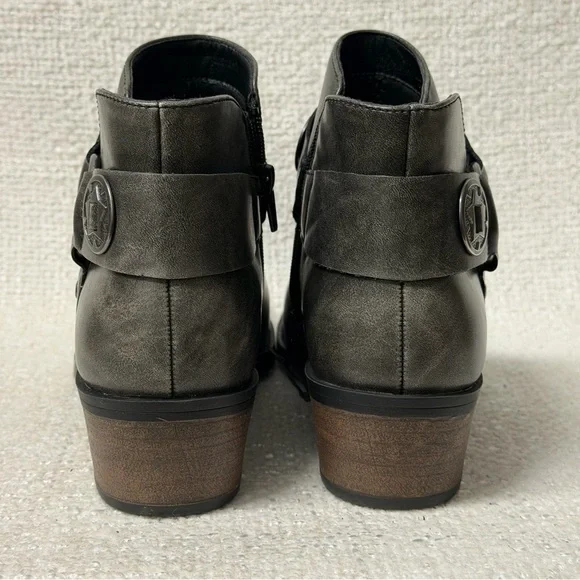 FRYE AND CO. Helia Stacked Heel Charcoal Ankle Boots Sz 9 - Picture 7 of 9